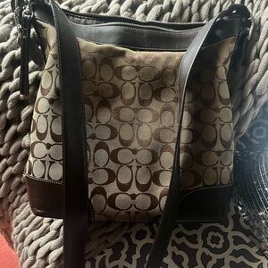Coach Brown and Tan Signature Shoulder Bag